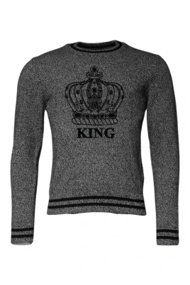 King Crown Print Pullover Sweater