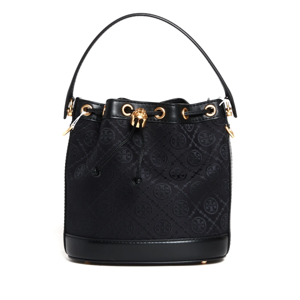 TORY BURCH Zwarte stoffen en leren bucket bag Black Dames