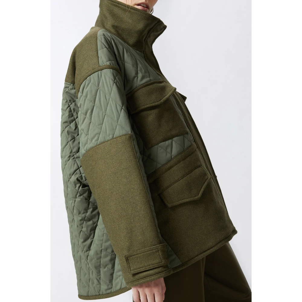 pinko Gewatteerde Parka Jas met Hoge Hals Green Dames