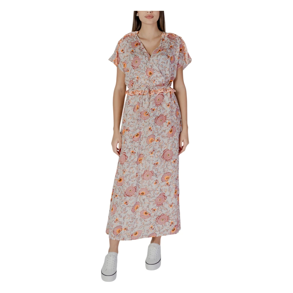 b.Young Roze Bedrukte Katoenen Jurk met V-hals Pink Dames