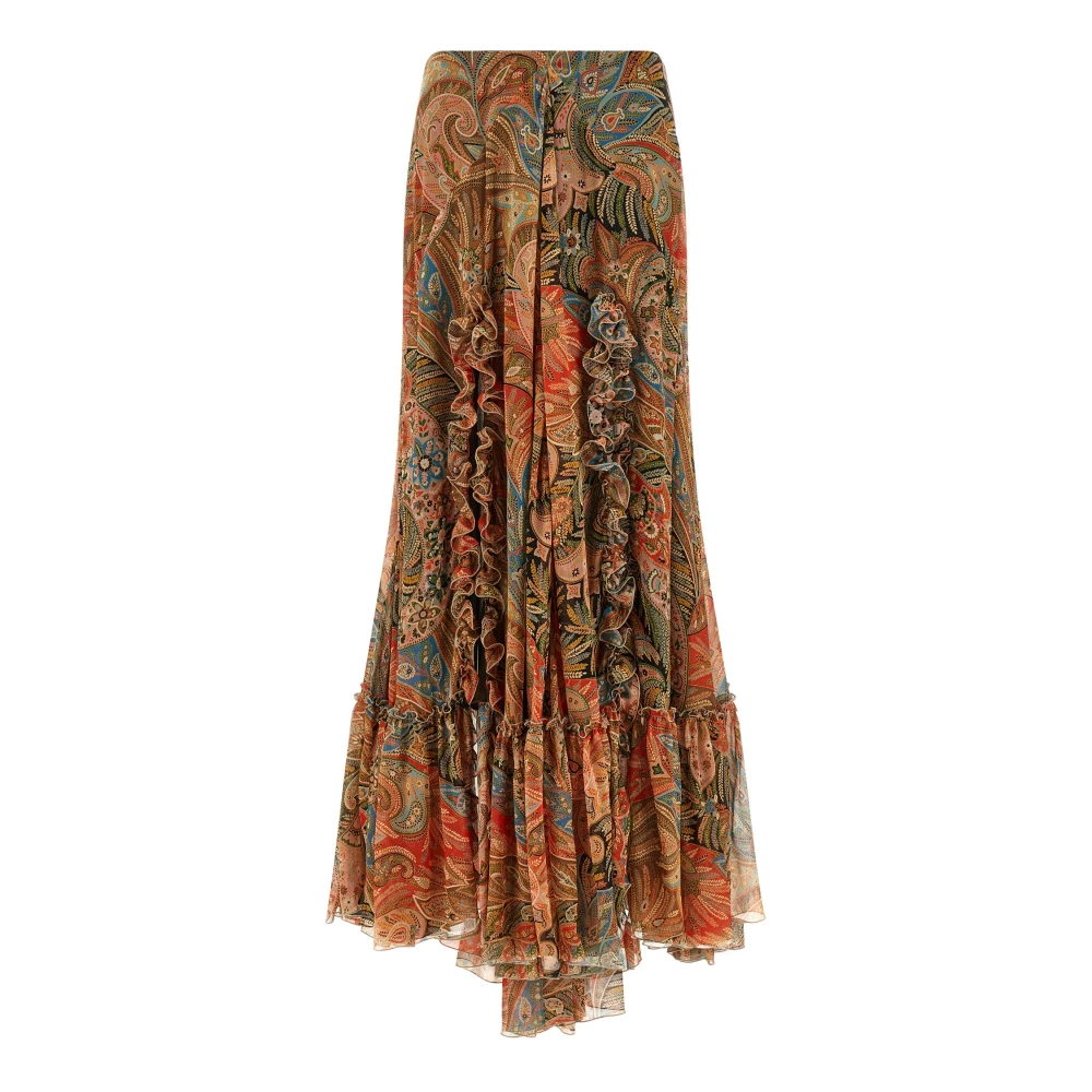 Etro Women's Multicolor Silk Maxi Skirt With Flounce And Paisley Motif - Maxi Skirts - S - Skirts