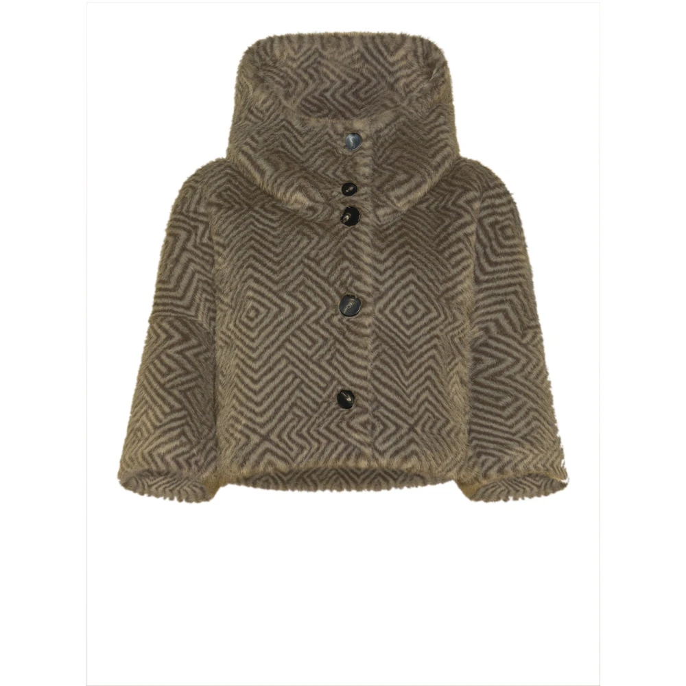RRD Grijze Jas met Capuchon van Imitatiebont Green Dames