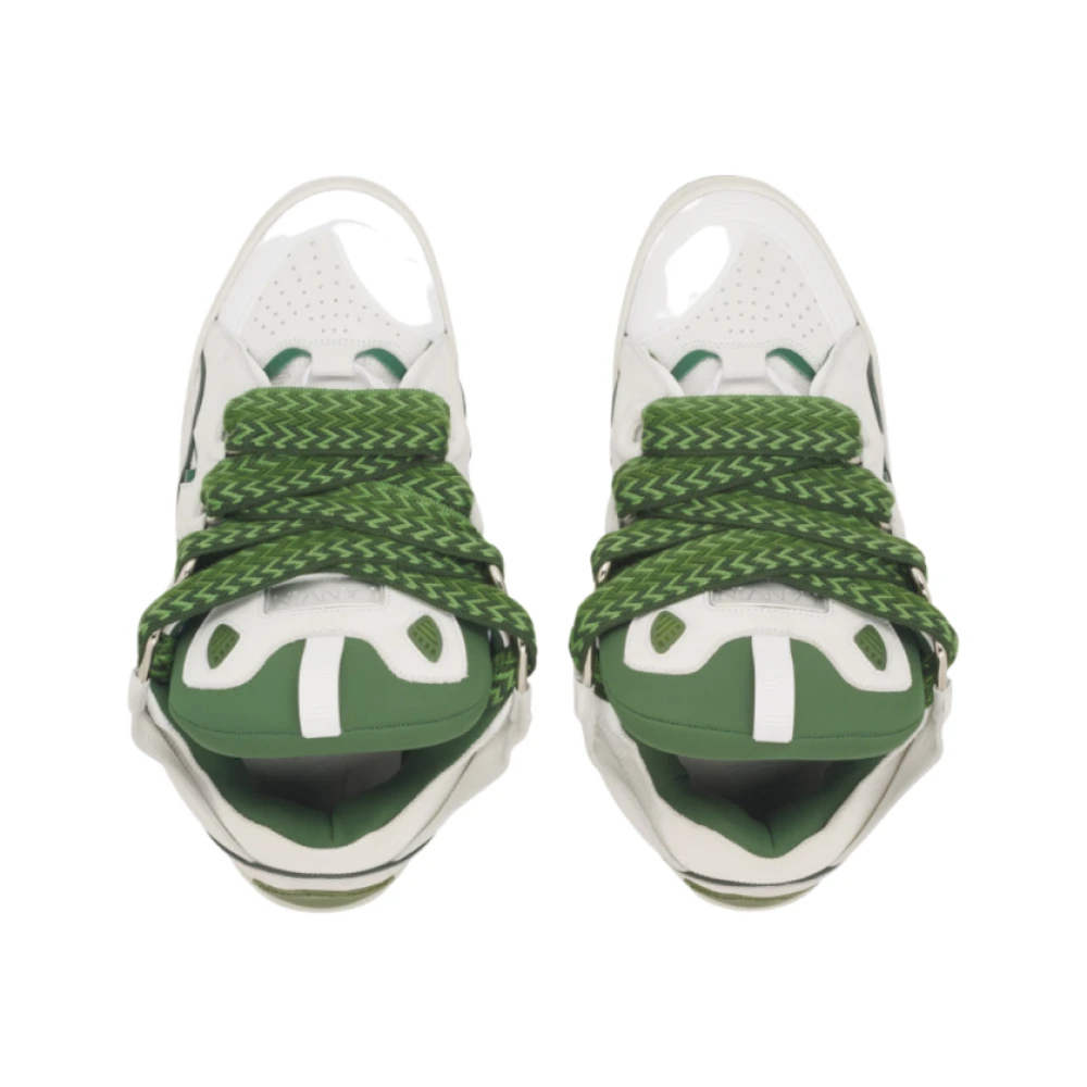 Lanvin Witte Groene Leren Curb Sneakers Green Heren