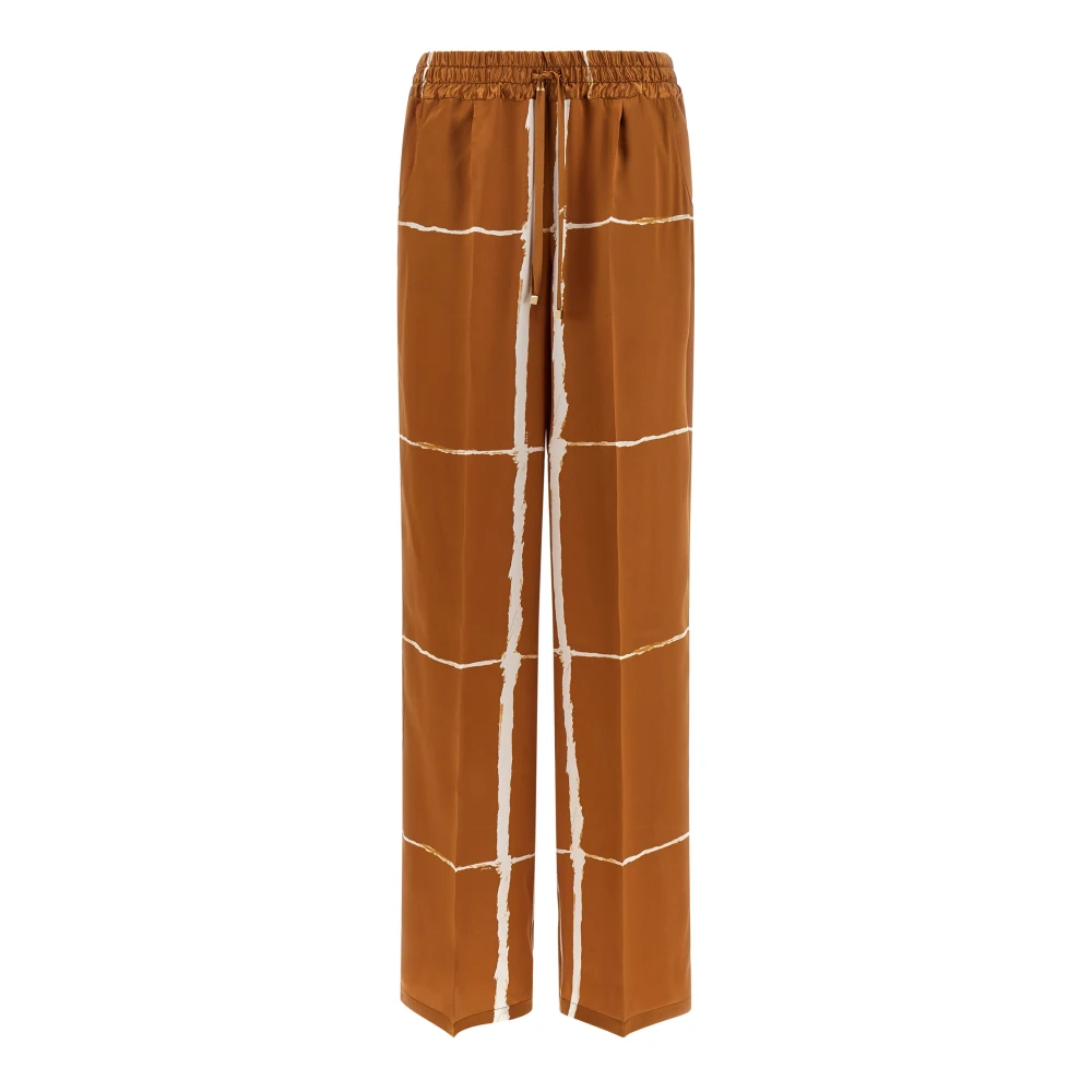 Kiton Women's Brown Wide Trousers, S, Silk Satin Trousers