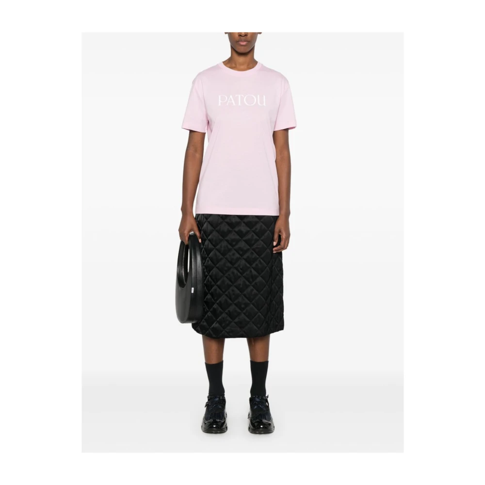 Patou Roze Logo Print Crew Neck T-shirt Pink Dames