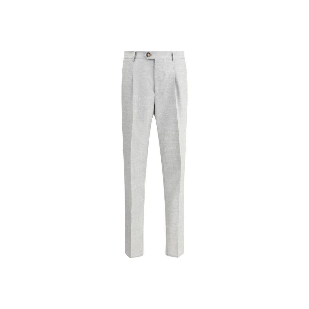 BRUNELLO CUCINELLI Gemêleerd Patroon Wollen Broek Klassieke Pasvorm Gray Heren