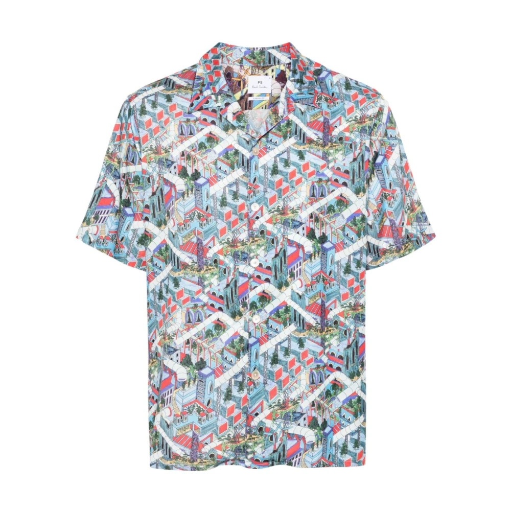 PS By Paul Smith Blauwe Jersey Print Overhemd Blue Heren