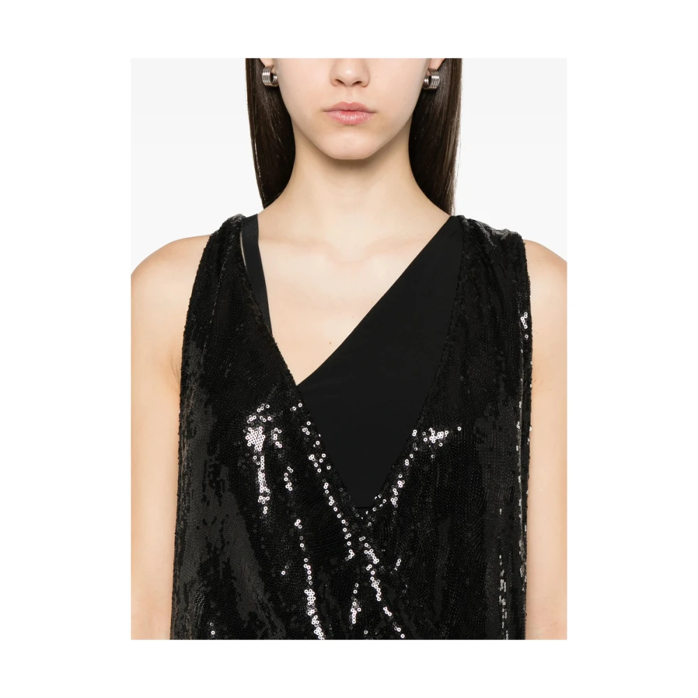 IRO Zwarte Wrap Jurk Diepe V-Hals Black Dames