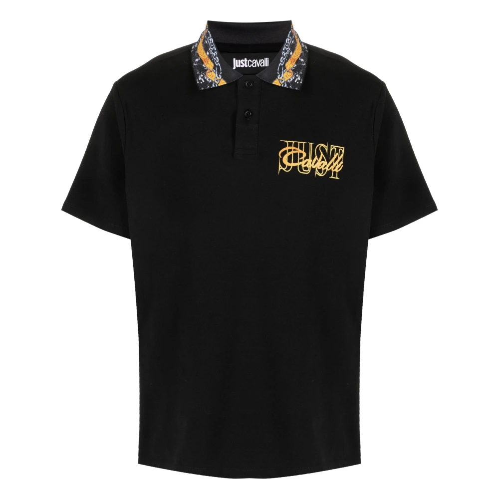 Just Cavalli Zwarte korte mouw katoenen poloshirt Black Heren