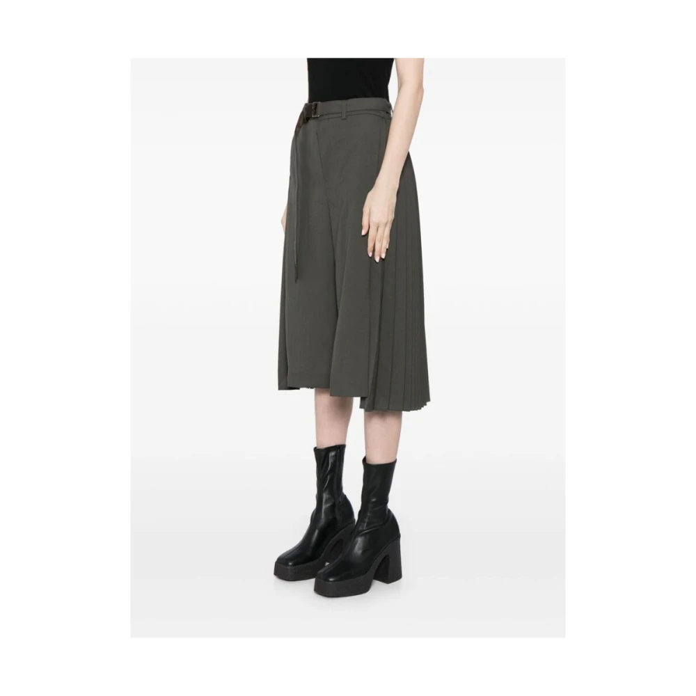 Sacai Khaki Geplooide Wijde Pijp Broek Green Dames