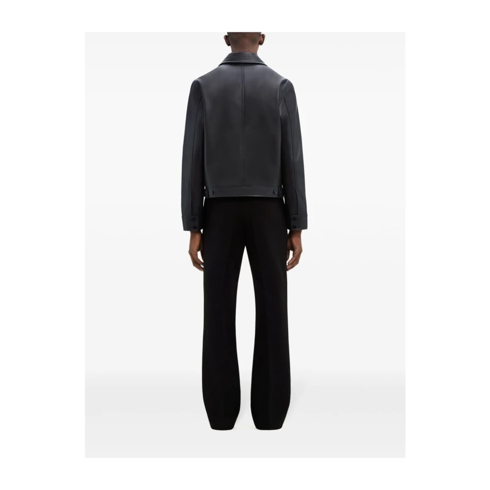 Courrèges Zwarte Leren Jas Logo Patch Rits Sluiting Black Heren