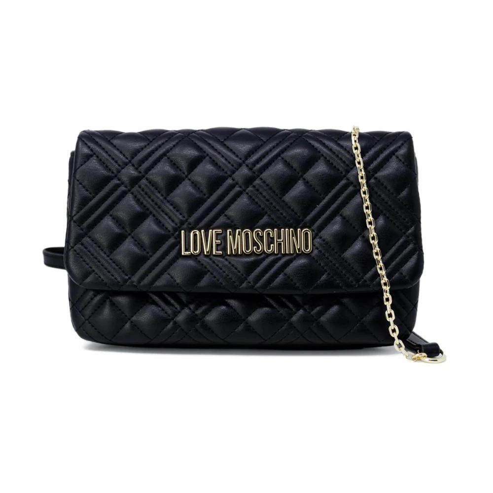 Love Moschino Svart Axelremsväska med Klämma Black, Dam