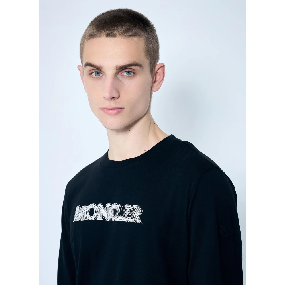 Moncler Katoenen Jersey Logo Print Longsleeve T-shirt Black Heren