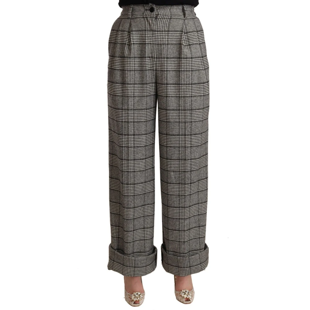 Dolce & Gabbana Women's Gray Tartan Straight Trouser Wool Pants