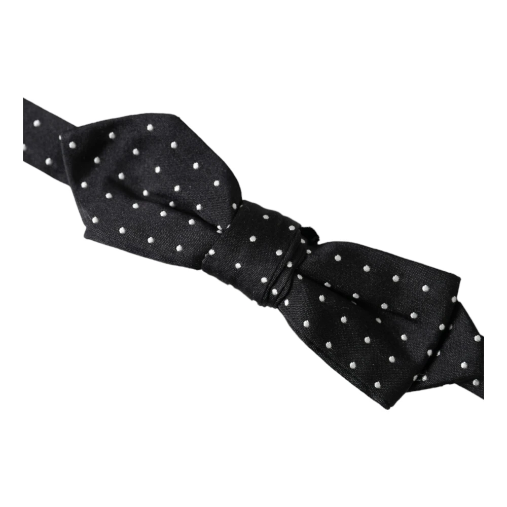 Dolce & Gabbana Zwarte Zijden Polka Dot Verstelbare Vlinderstrik Black Heren