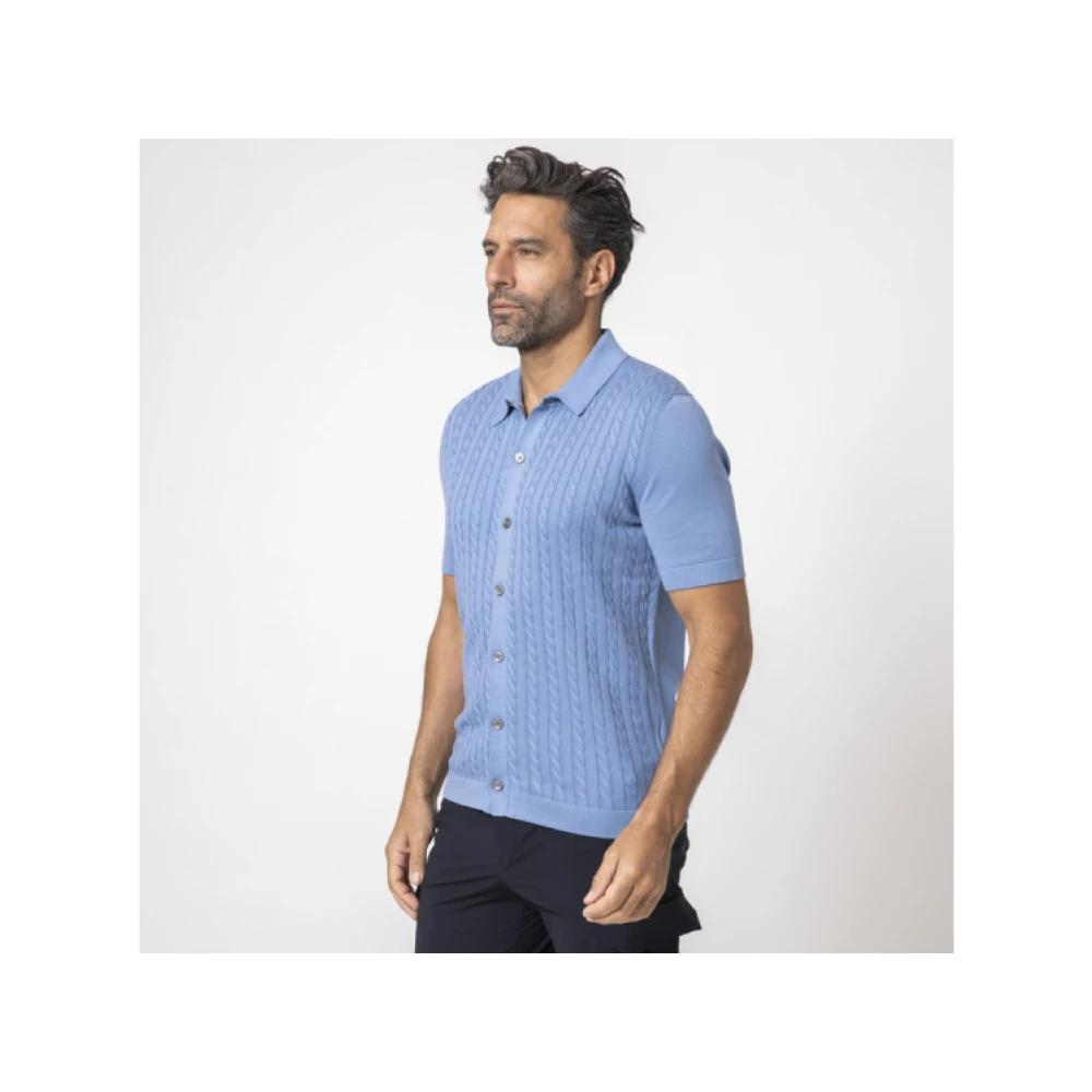Gran Sasso Blauwe Twisted Korte Mouw Shirt Blue Heren