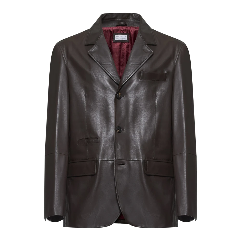 BRUNELLO CUCINELLI Donkerbruin Leren Enkellange Jas Brown Heren