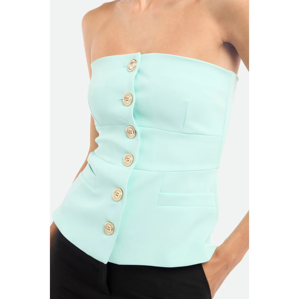 pinko Turquoise Strapless Knoop-Top Blue Dames