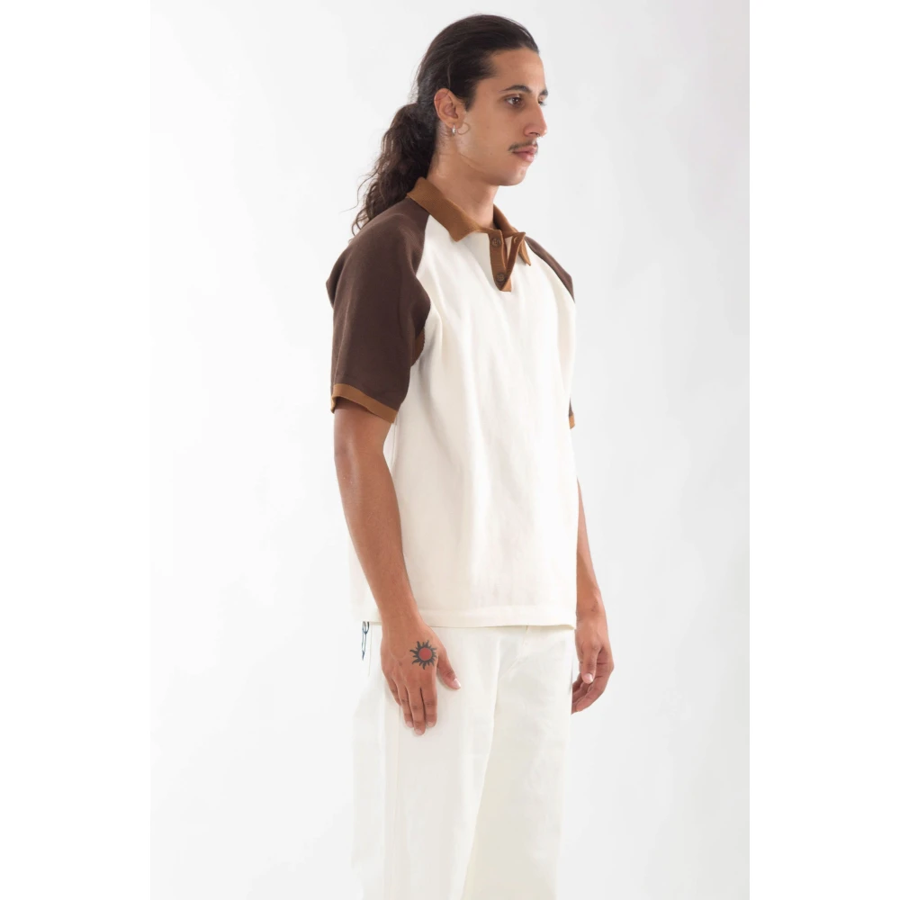 Arte Antwerp Gebreid Baseball Polo Shirt in Crème Bruin White Heren