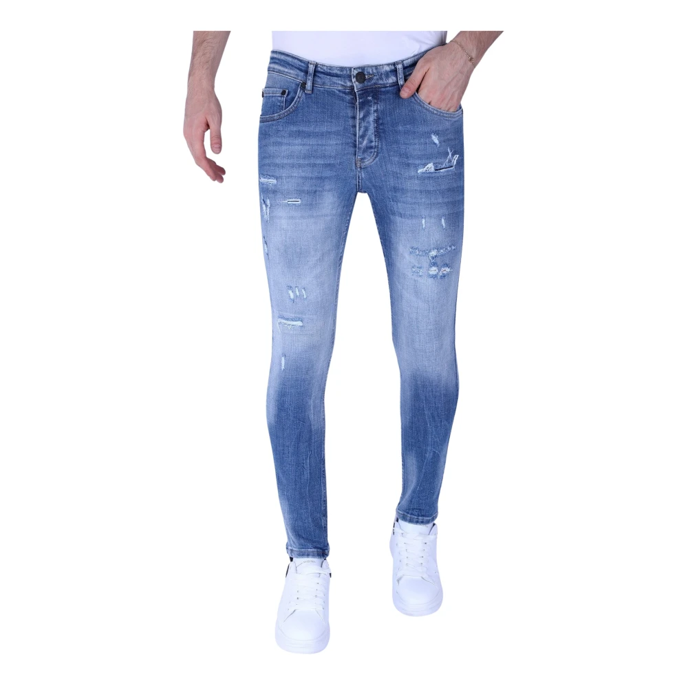 Local Fanatic Stentvättade Slim Fit Jeans För Män Med Stretch -1098 Blue, Herr
