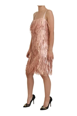 Rosa Sequin Fringe A-Line Klänning