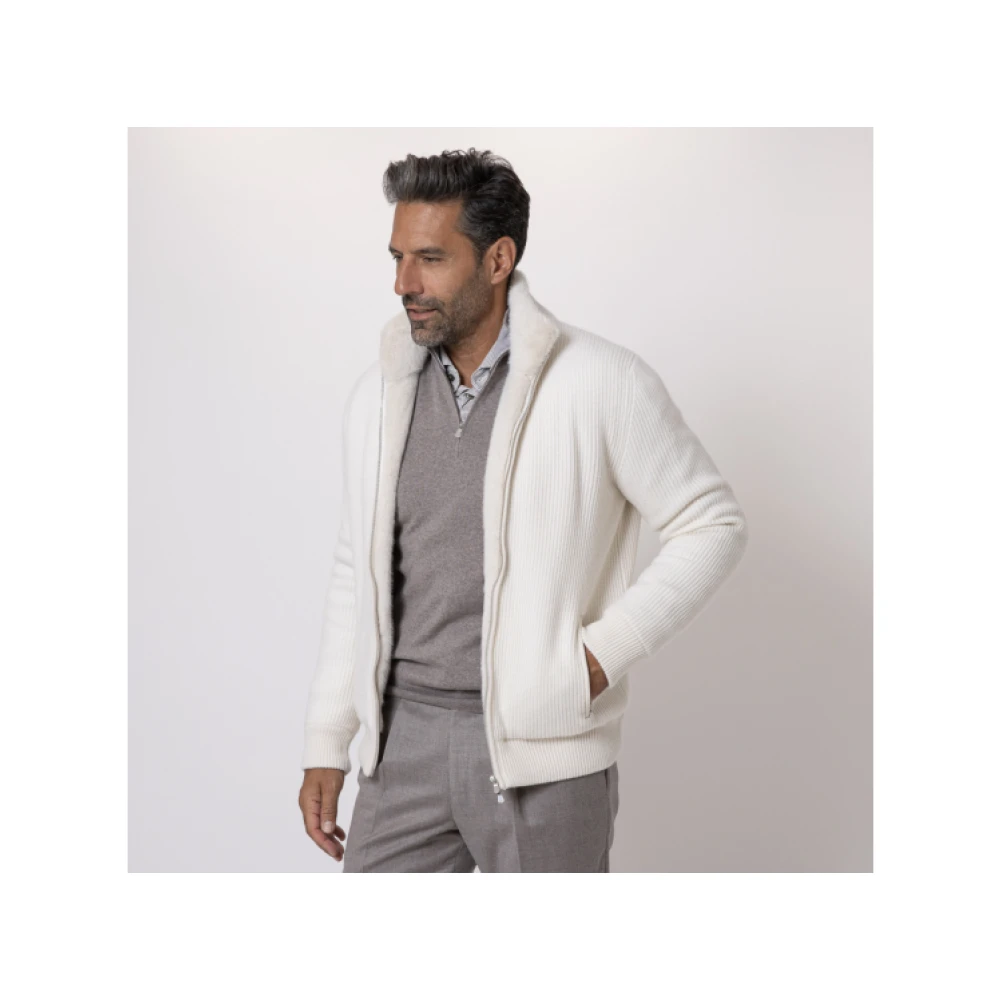 Gran Sasso Kasjmier Ecru Gilet met Geïntegreerde Nepbont White Heren