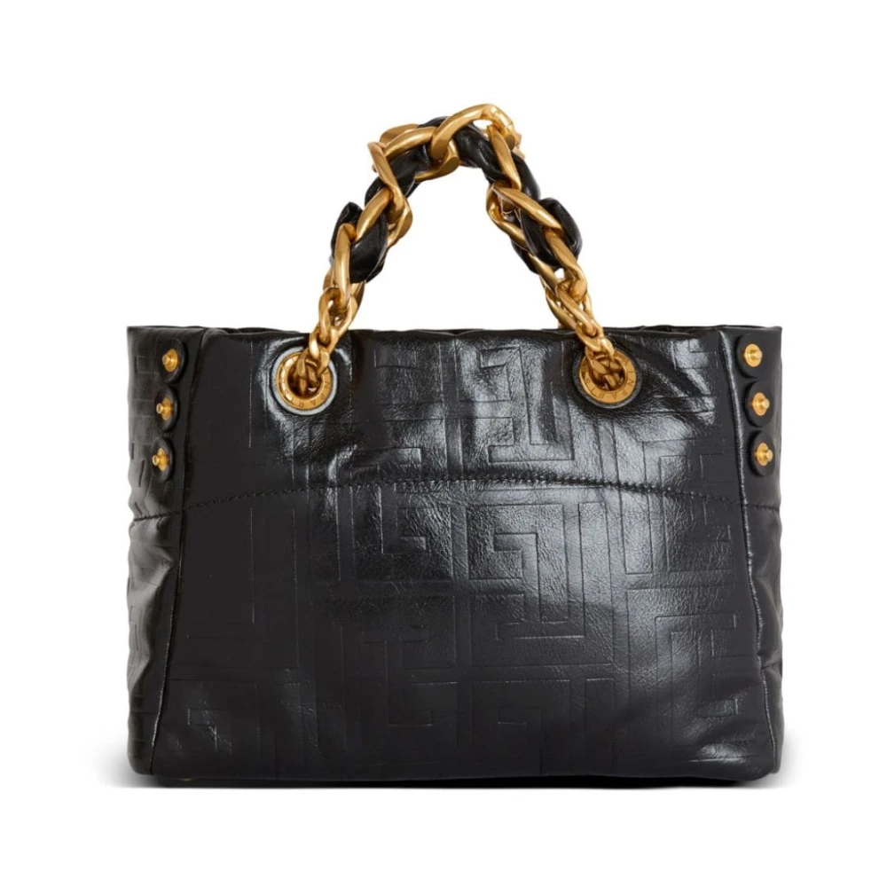 Balmain Geëtst Monogram Leren Schoudertas Black Dames