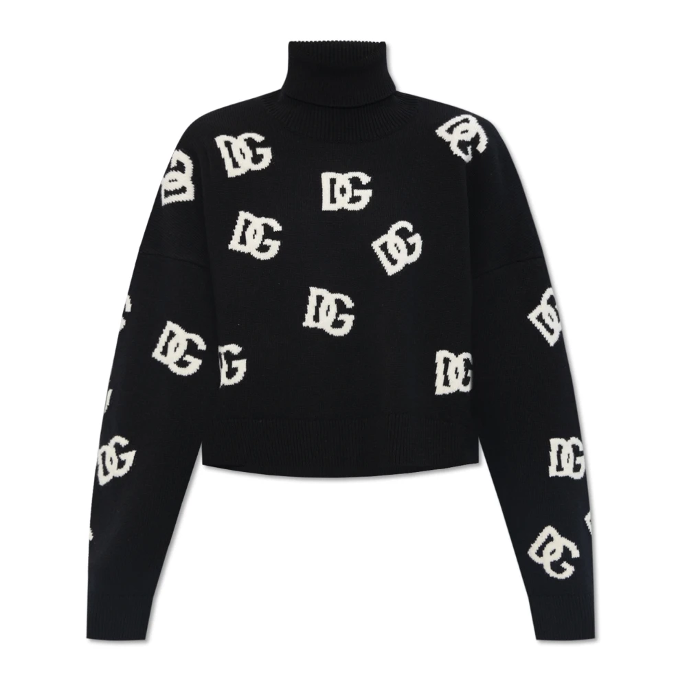 Dolce & Gabbana Women's Black Monogrammed Wool Turtleneck
