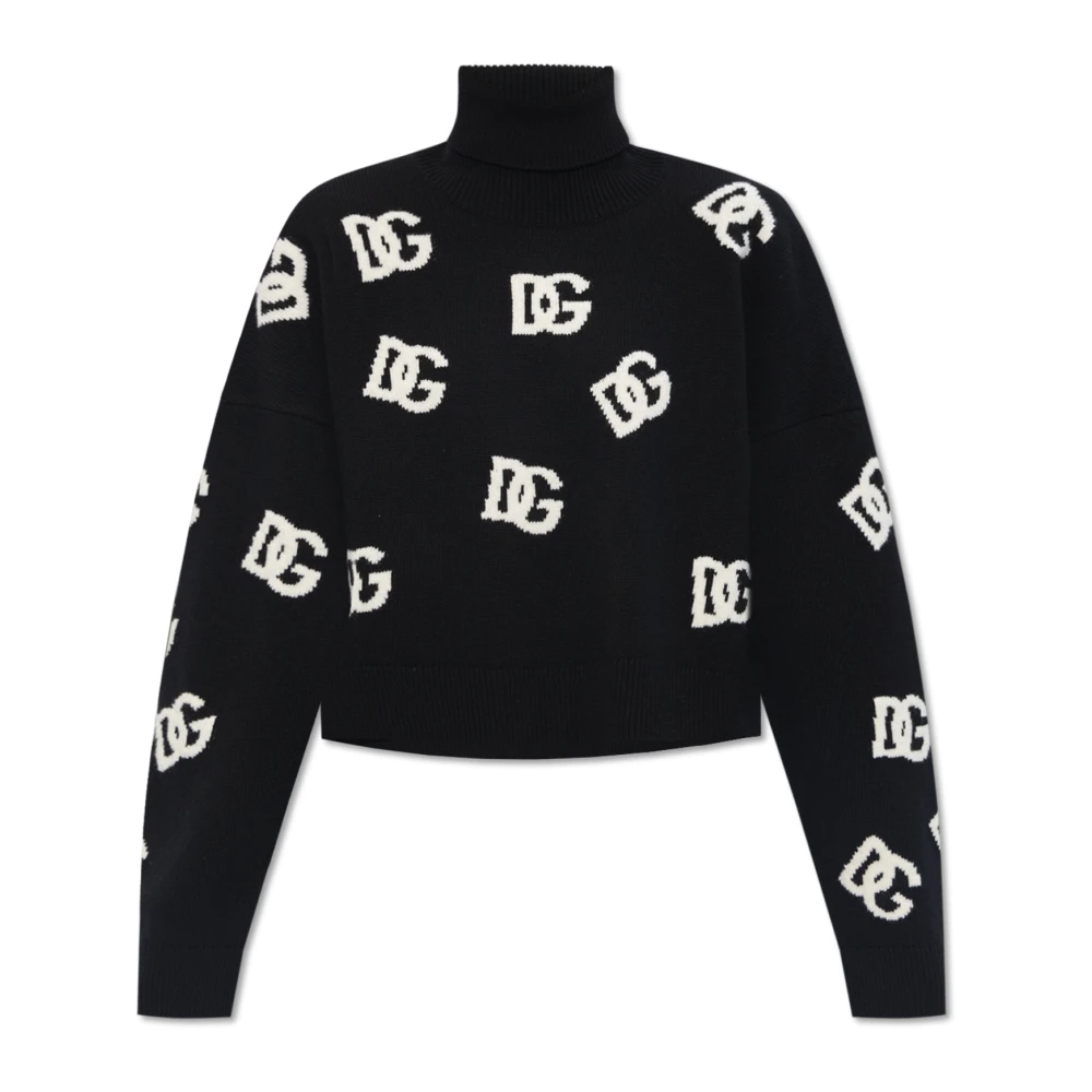 Dolce & Gabbana Gebreide wollen coltrui met monogram Black Dames