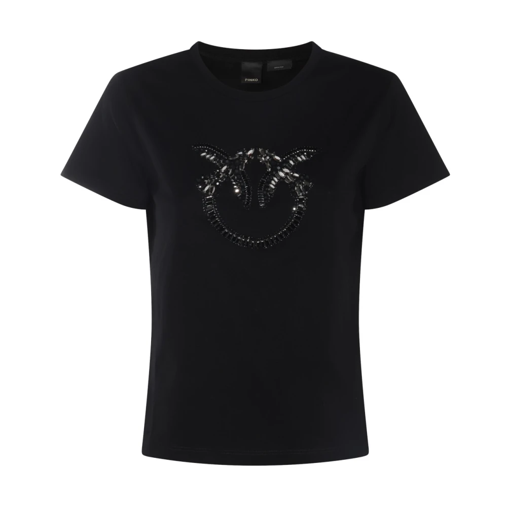 Pinko Women's Black Cotton T-Shirt With Logo - T-Shirts - Xs - Tops