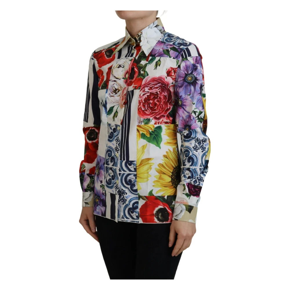Dolce & Gabbana Multicolor Bloemenkatoenen Blouse met Kraag Multicolor Dames