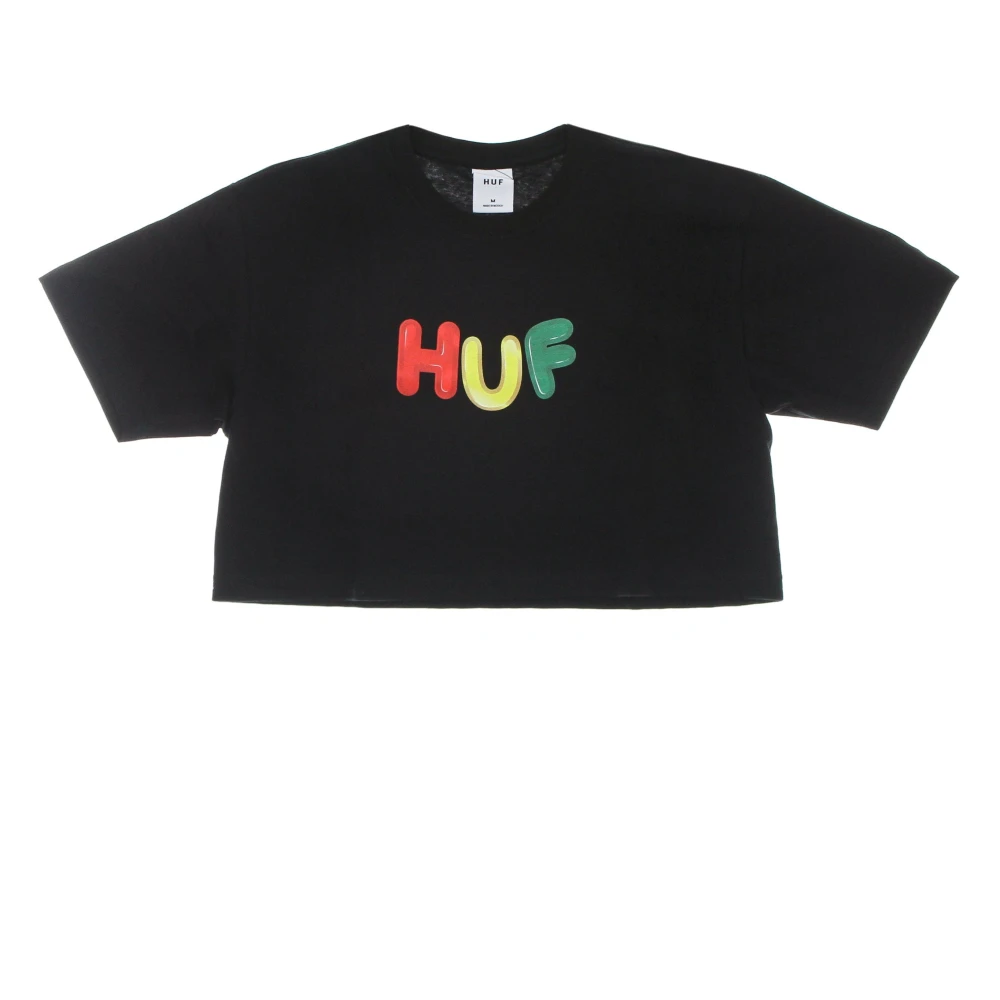 HUF Zwarte Crop Tee Crew-Neck Korte Mouw Black Dames
