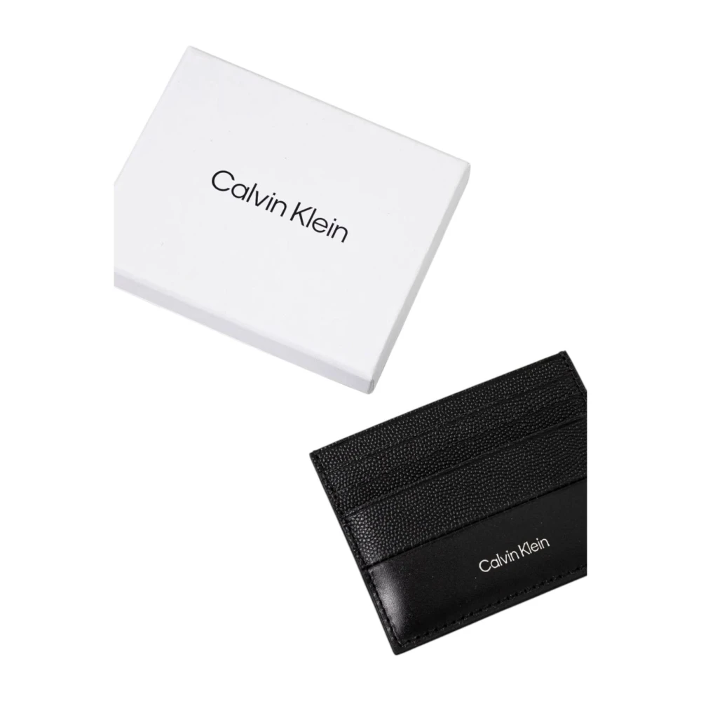 Calvin Klein Zwarte leren kaarthouderportemonnee Black Heren