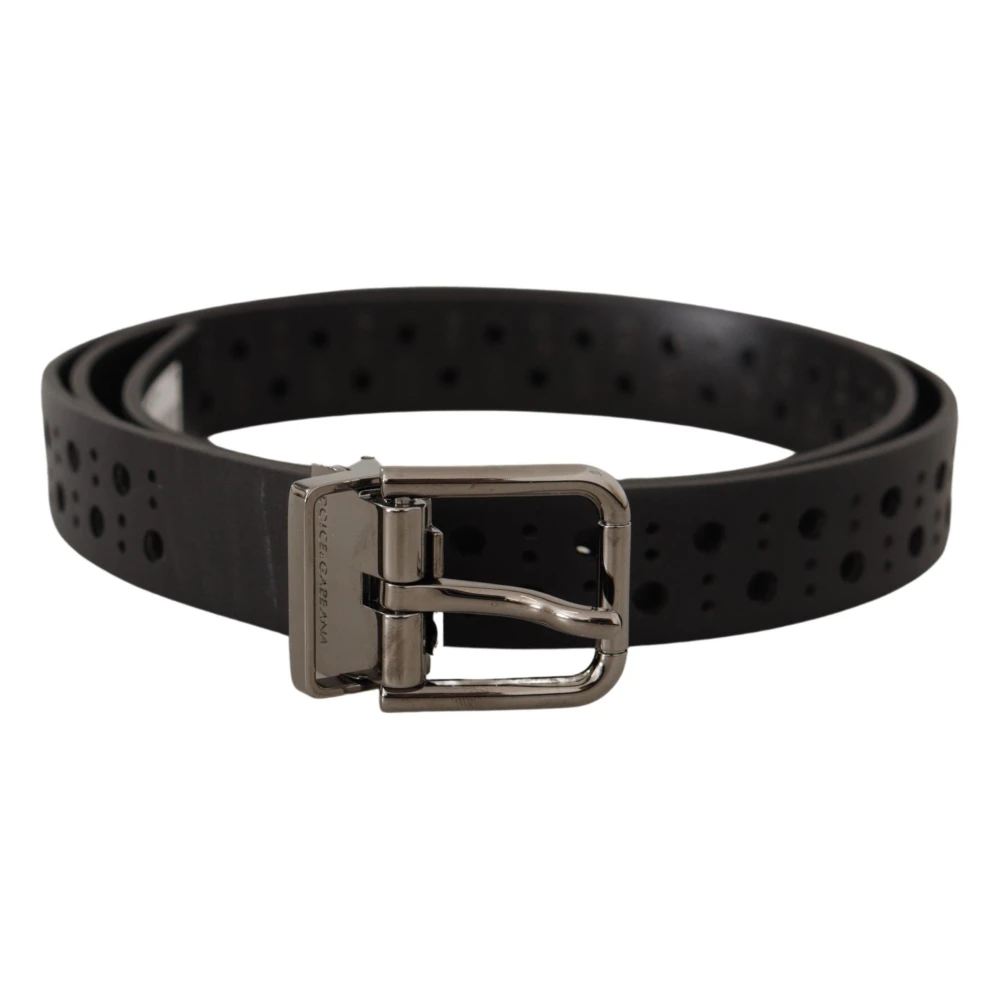 Dolce & Gabbana Men's Black Perforated Metal Buckle Belt
