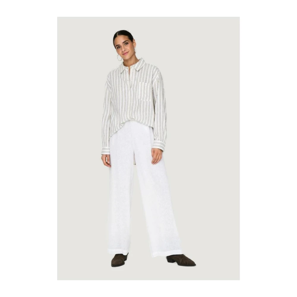 Only Gestreept lang mouw beige viscose shirt Beige Dames