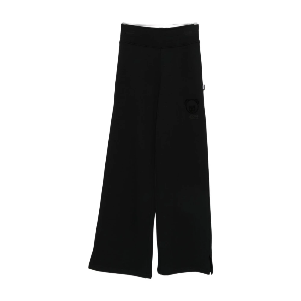 Moschino Women's Black Wide Trousers, Xs, Logo Detail Wide Leg Trousers