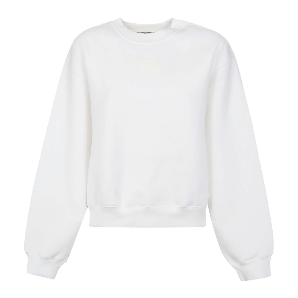 T by Alexander Wang Wit Puff Paint Logo Terry Sweatshirt White Dames