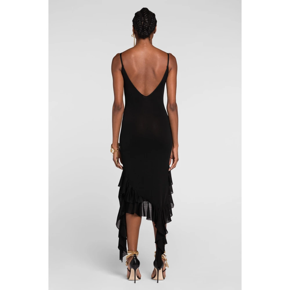 Roberto Cavalli Jurk met asymmetrische plooien en diep decolleté Black Dames