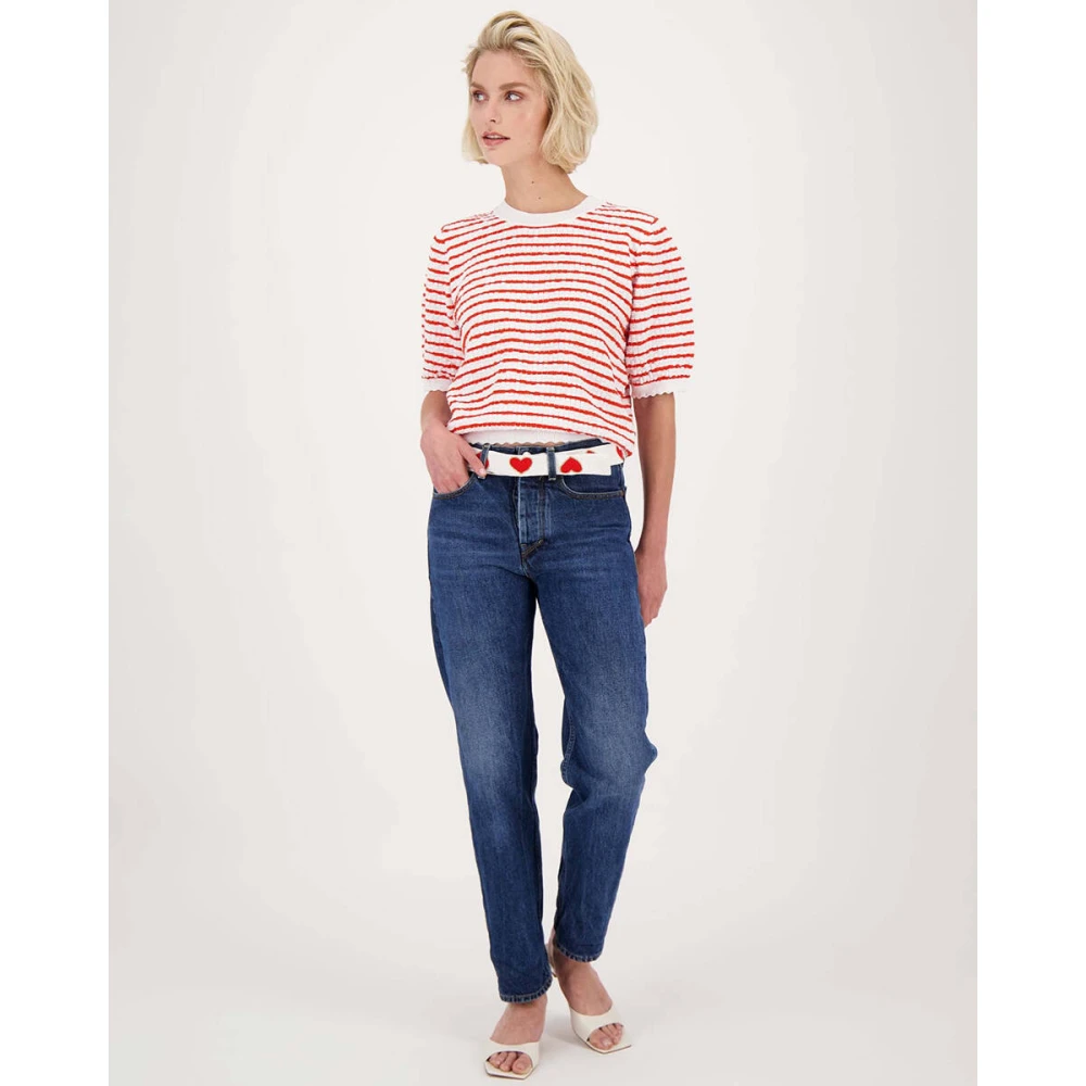 Zusss Gestreepte Korte Mouw Top Red Dames