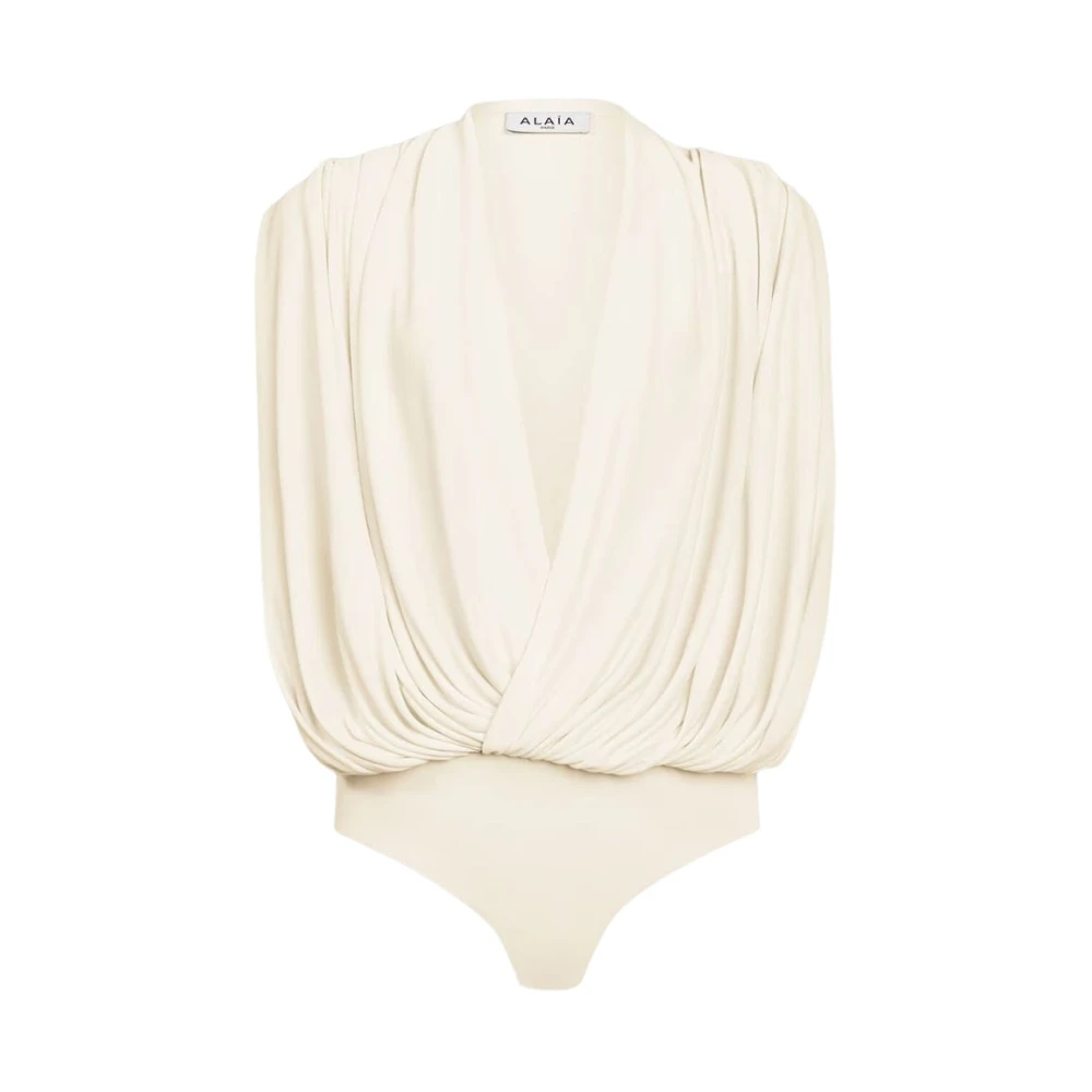 Alaïa Women's Beige Hooded Viscose Bodysuit
