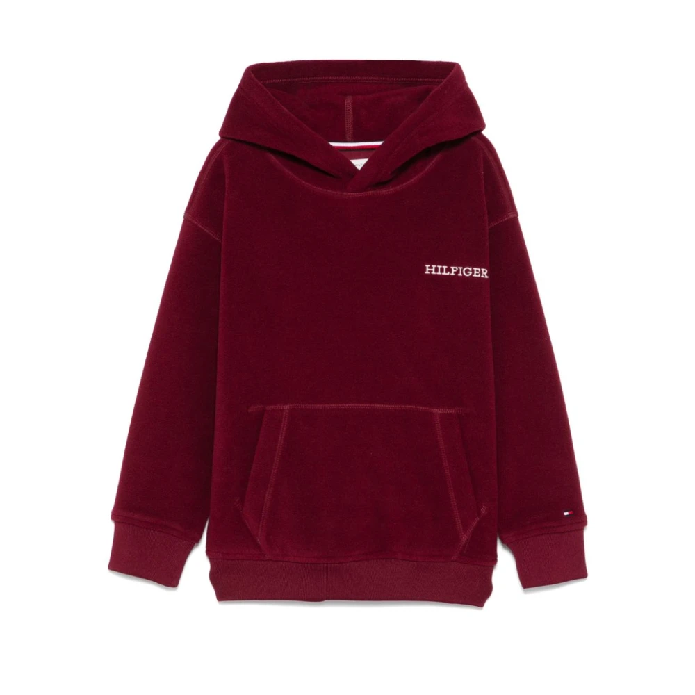 Tommy Hilfiger Burgundy Fleece Hoodie Broderad Logotyp Red, Pojke