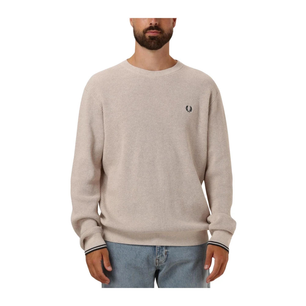 Fred Perry Waffle Stitch Crew Neck Jumper Beige Heren