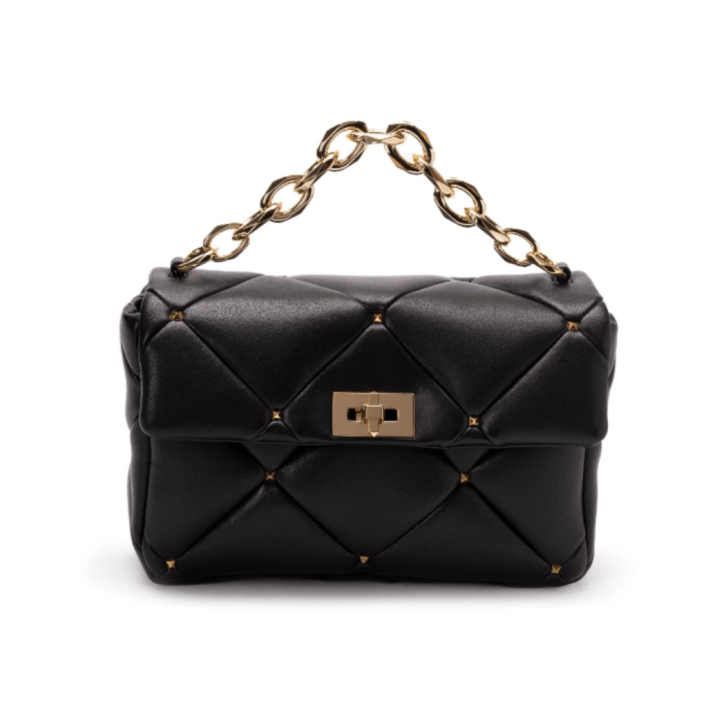 Valentino Zwarte Leren Schoudertas met Diamantquilting Black Dames