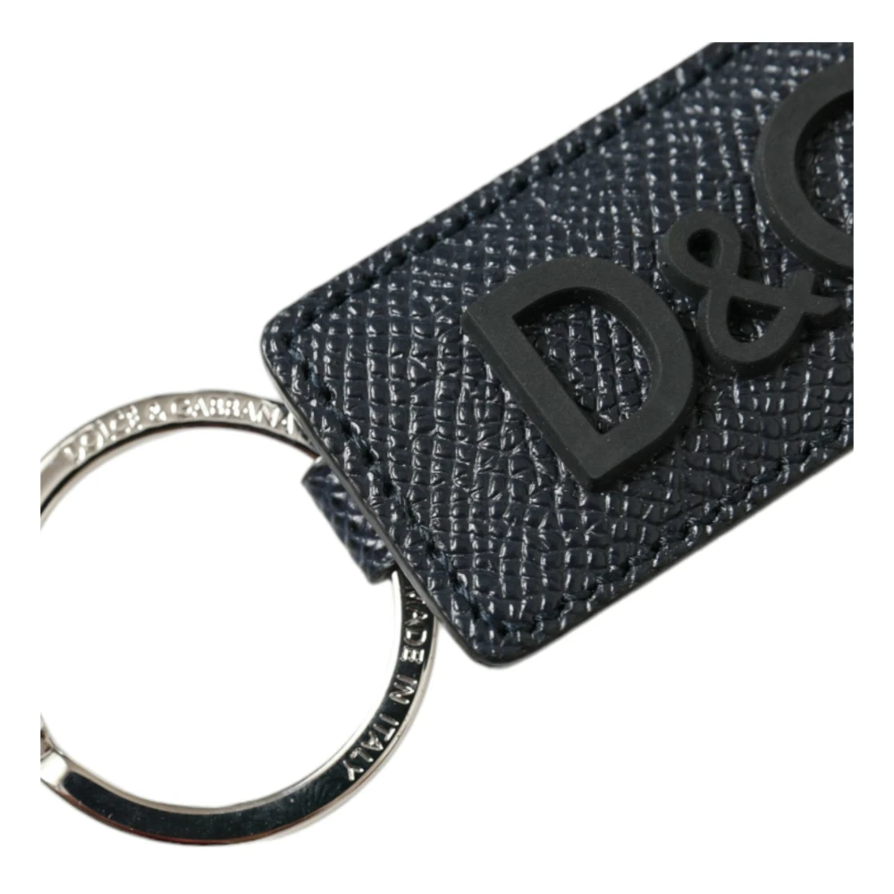Dolce & Gabbana Luxe Leren Sleutelhanger in Zwart & Zilver Black Heren