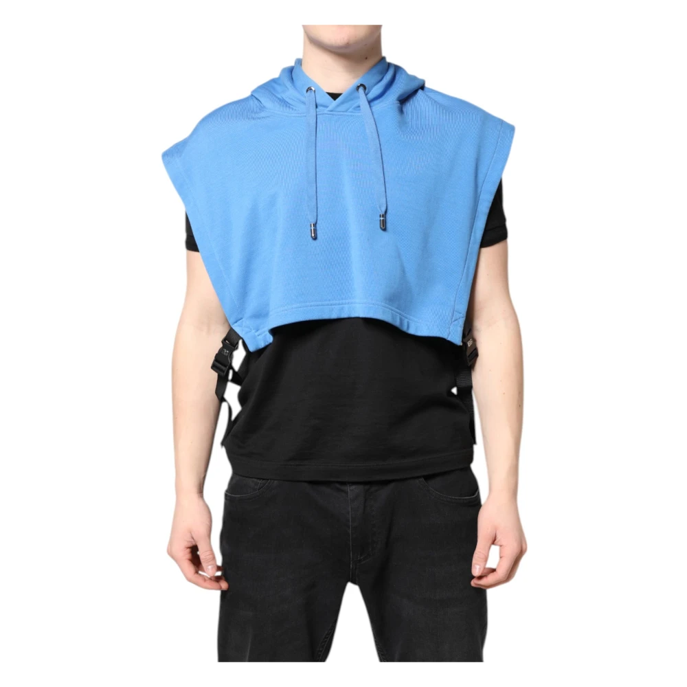 Dolce & Gabbana Men's Blue Cotton Hooded Sportswear Vest Jumper - Ponchos - One Size - Jackets