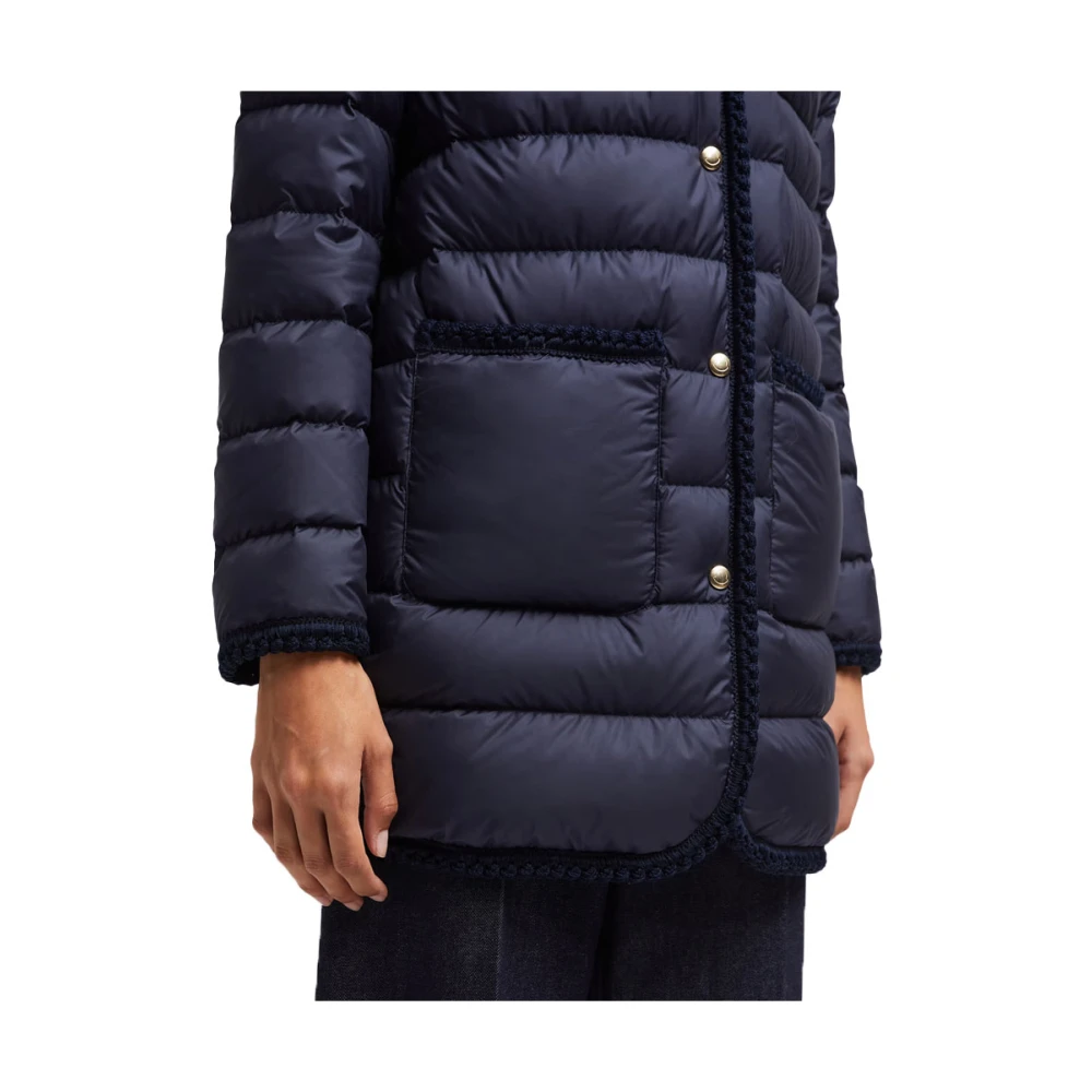 Moncler Lange donsjas marineblauw Modern Elegant Blue Dames