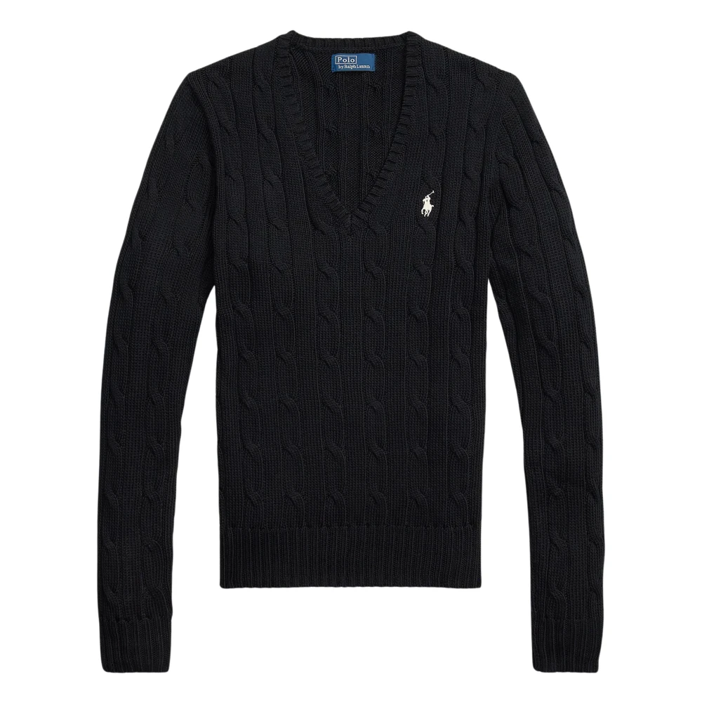Ralph Lauren Women's Black V-Neck Knitwear, S, Cable-Knit V-Neck Jumper