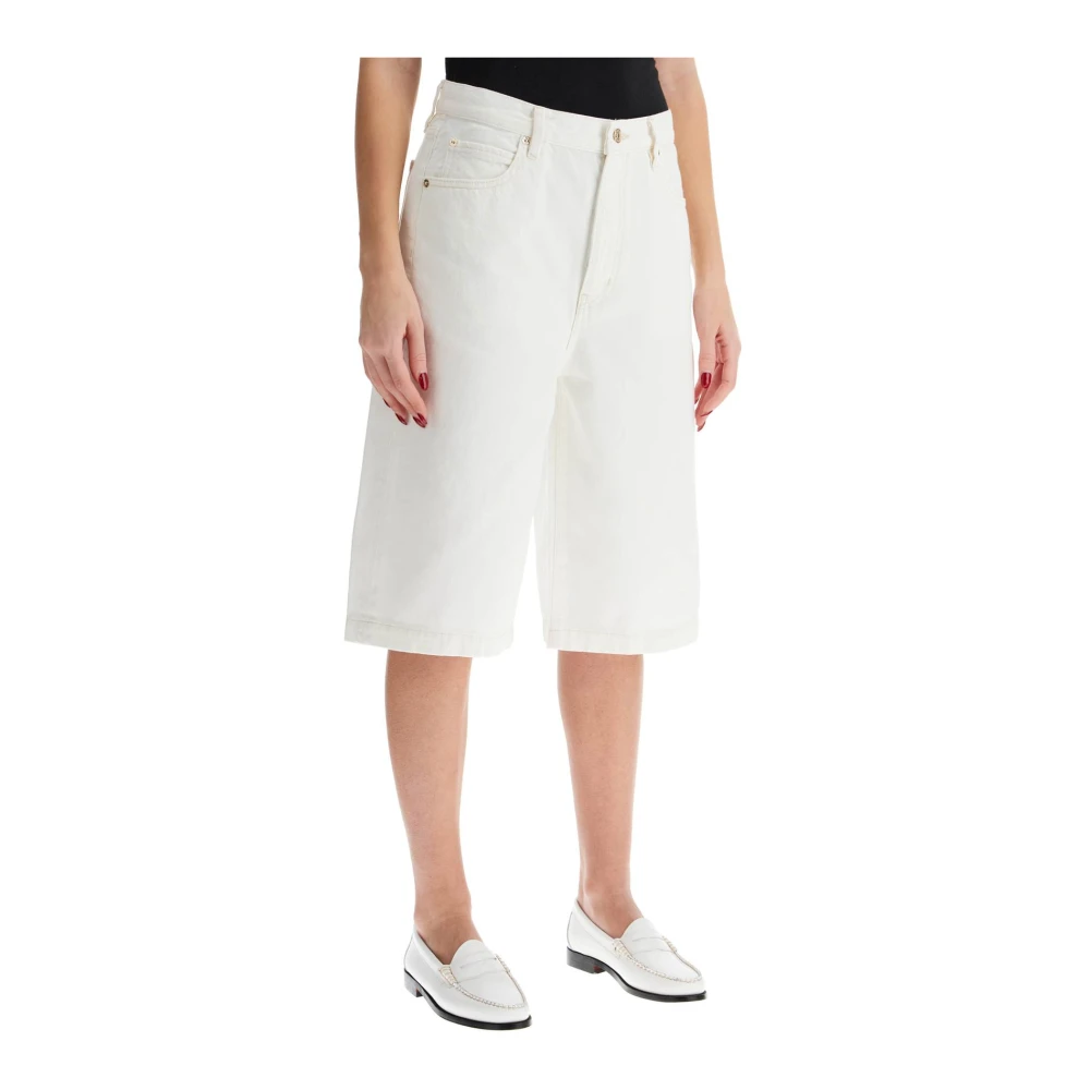 Frame Flared Denim Bermuda Shorts White Dames