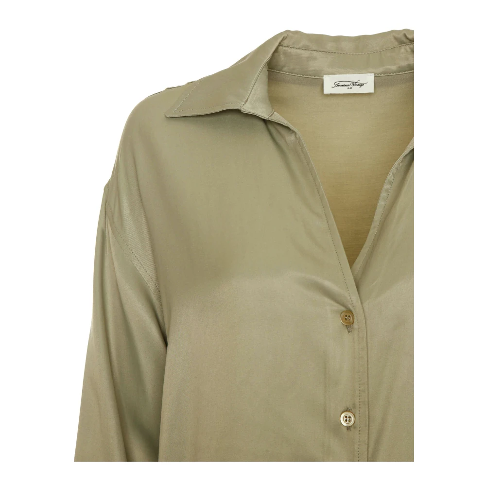American vintage V-hals Lange Mouw Blouse Green Dames