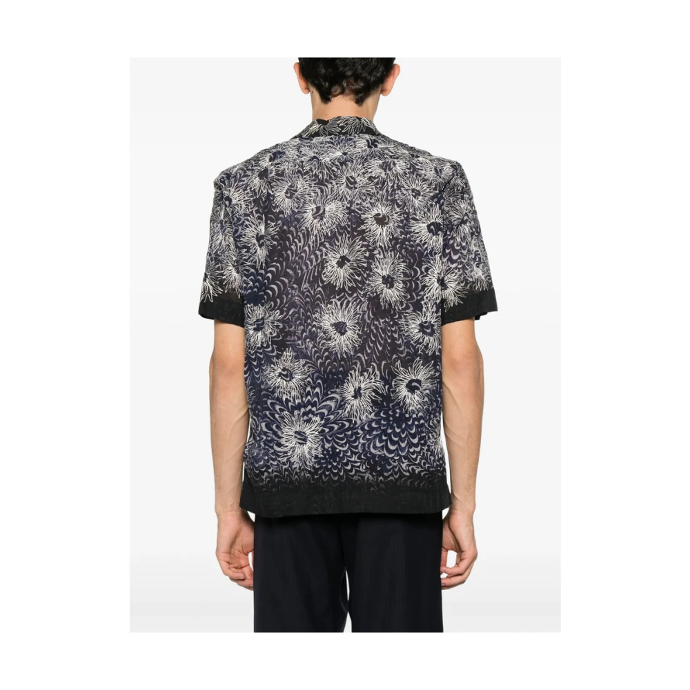 Dries Van Noten Navy Blue 3D Detailering Camp Kraag Shirt Blue Heren